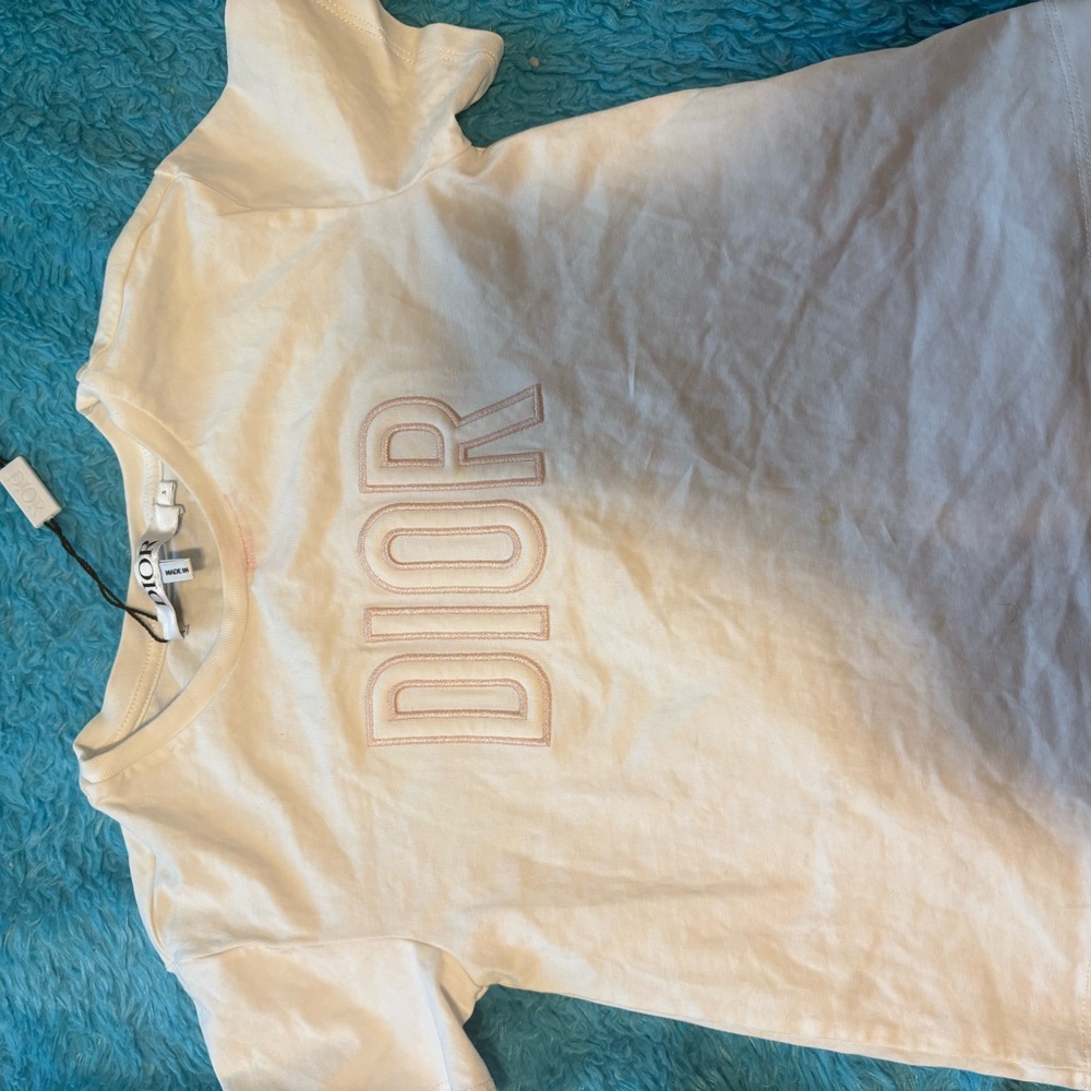 Dior Cream Kids Tee with Embroidered Logo